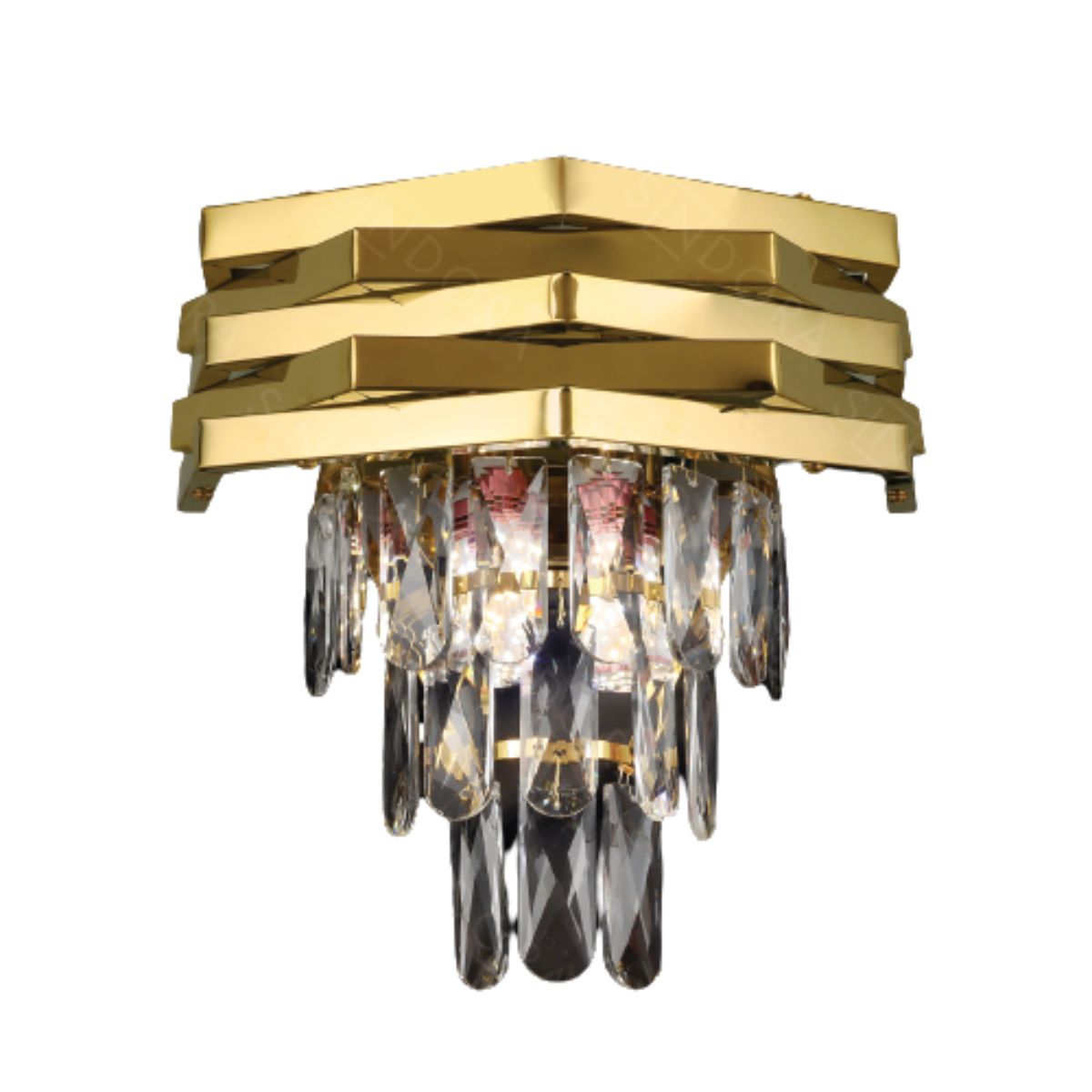 Arandela Hexagone 27Cm Cristal Dourado Sindora