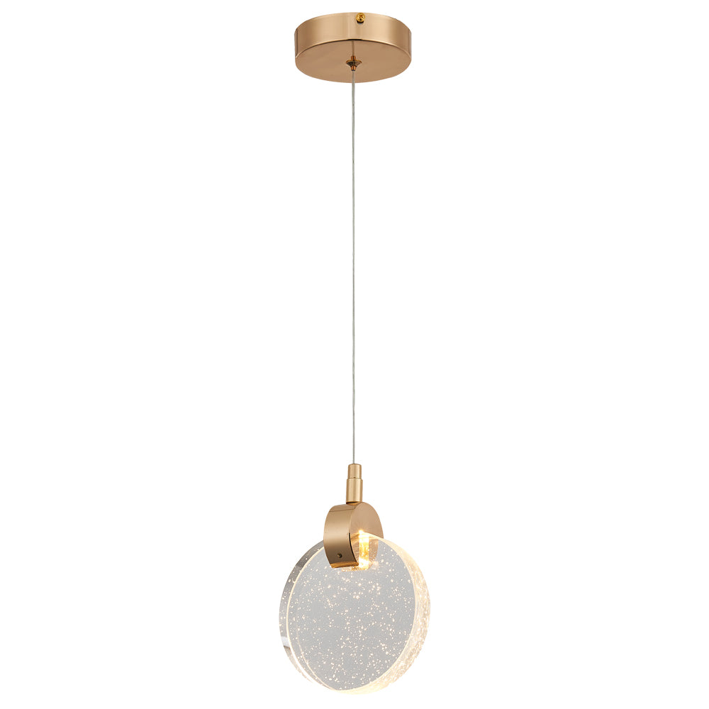 Pendente Luminária 13Cm Redondo Cristal 3000k Dourado Sindora