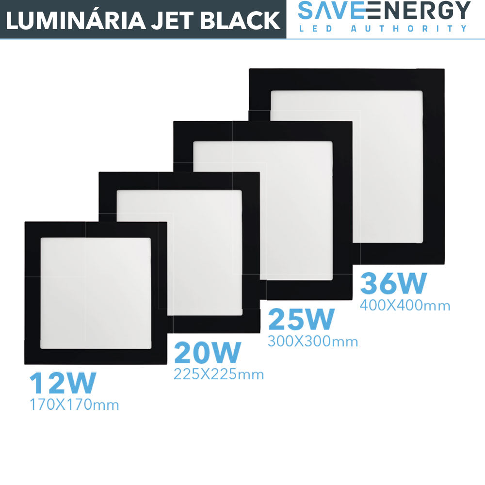 Luminária Painel Plafon Led Sobrepor 22x22 20w 5700k Jet Black Save Energy
