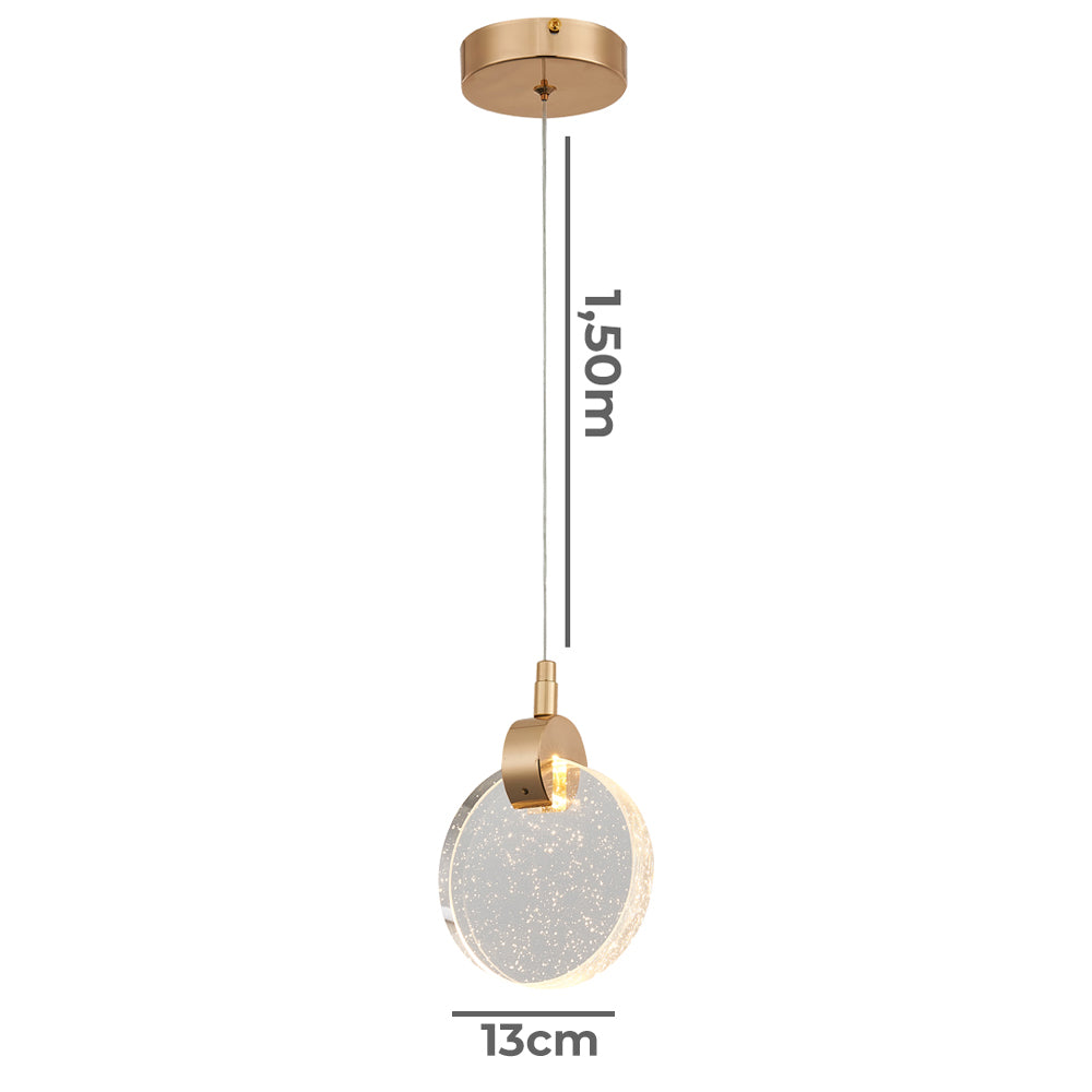 Pendente Luminária 13Cm Redondo Cristal 3000k Dourado Sindora