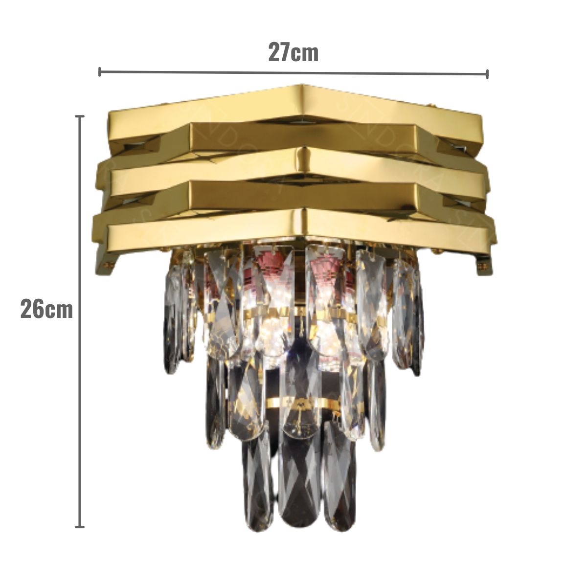 Arandela Hexagone 27Cm Cristal Dourado Sindora