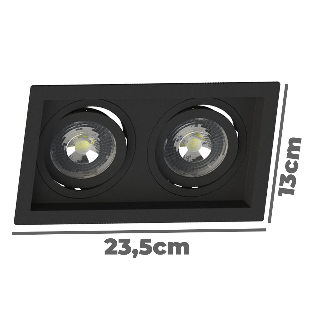 Spot Duplo Embutir Quadrado Recuado Par20 Preto