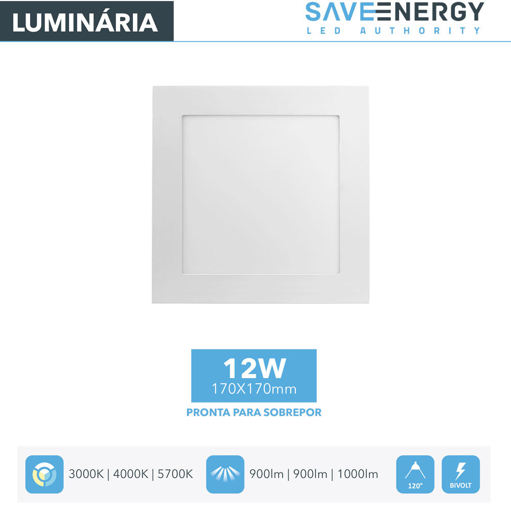 Luminária Painel Plafon Led Sobrepor 17x17 12w 5700k Save Energy