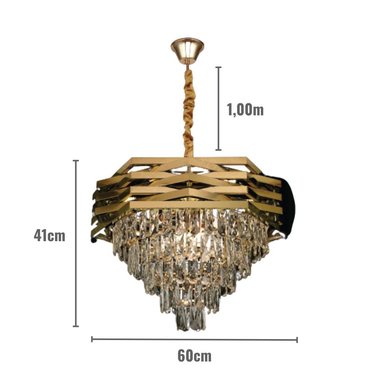 Luminária Pendente Hexagone 60Cm Cristal Dourado Sindora