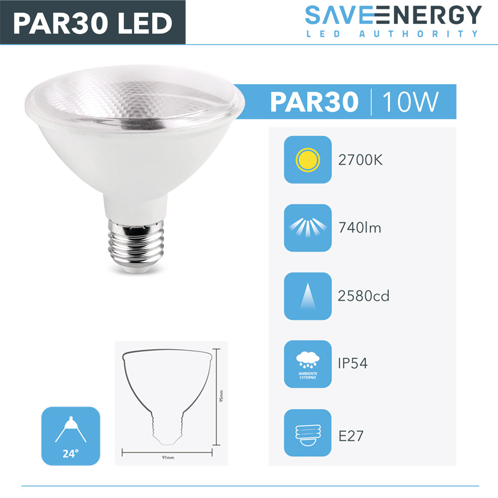 Lâmpada Led Par30 10w Save Energy 2700k Branco Quente