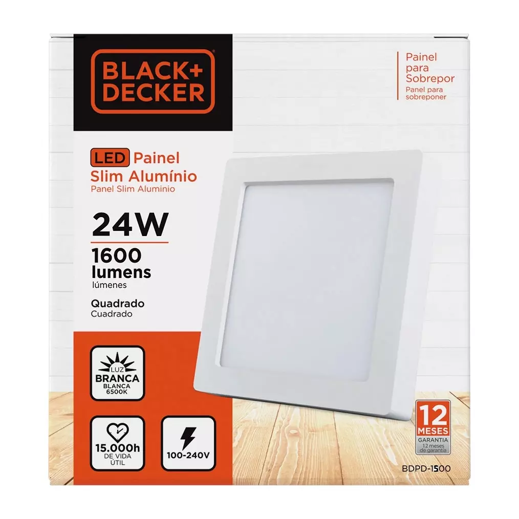 Luminária Painel Plafon Led Sobrepor 24w 3000k Black+Decker