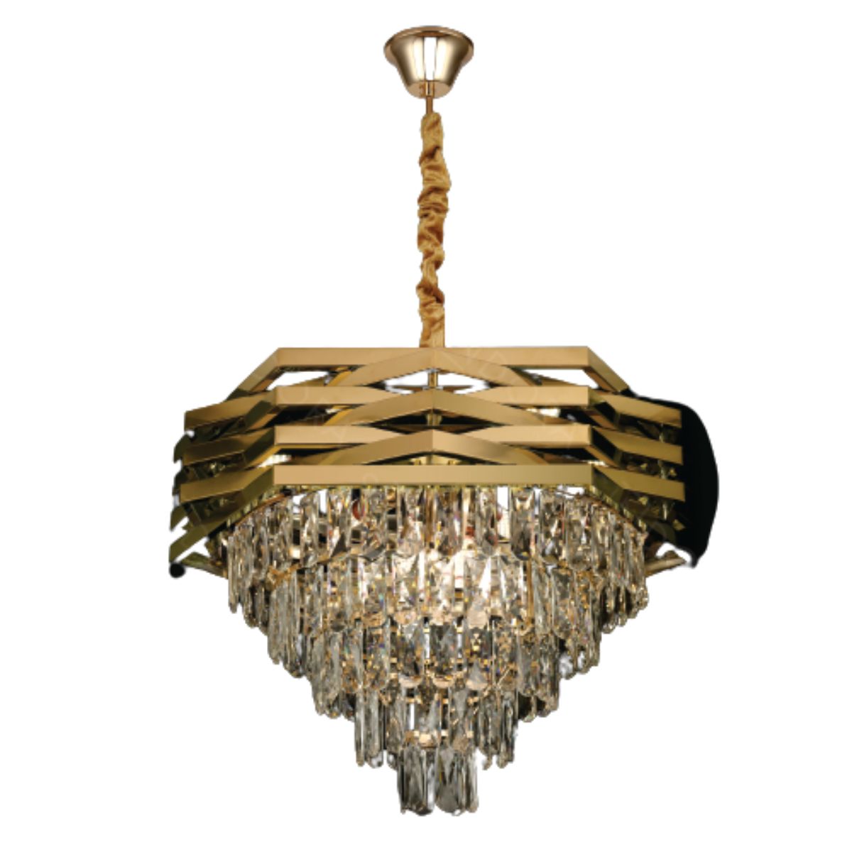 Luminária Pendente Hexagone 60Cm Cristal Dourado Sindora