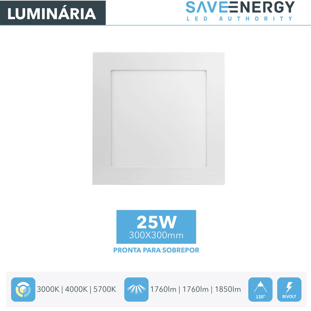 Luminária Painel Plafon Led Sobrepor 30x30 25w 4000k Save Energy