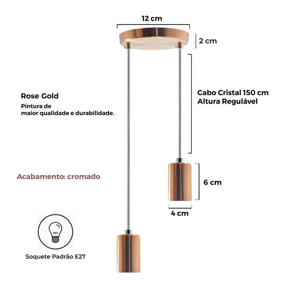 Pendente Soquete Copinho E27 Rose Gold Duplo