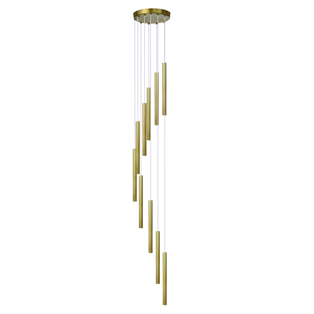 Pendente 10 Tubo Dourado Escovado 50cm Canopla 45cm