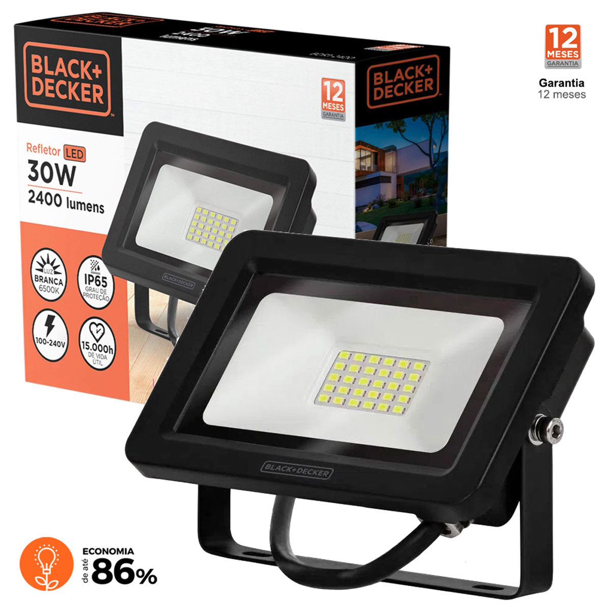 Refletor Led Holofote 30W 6500K Branco Frio IP65 Black+Decker