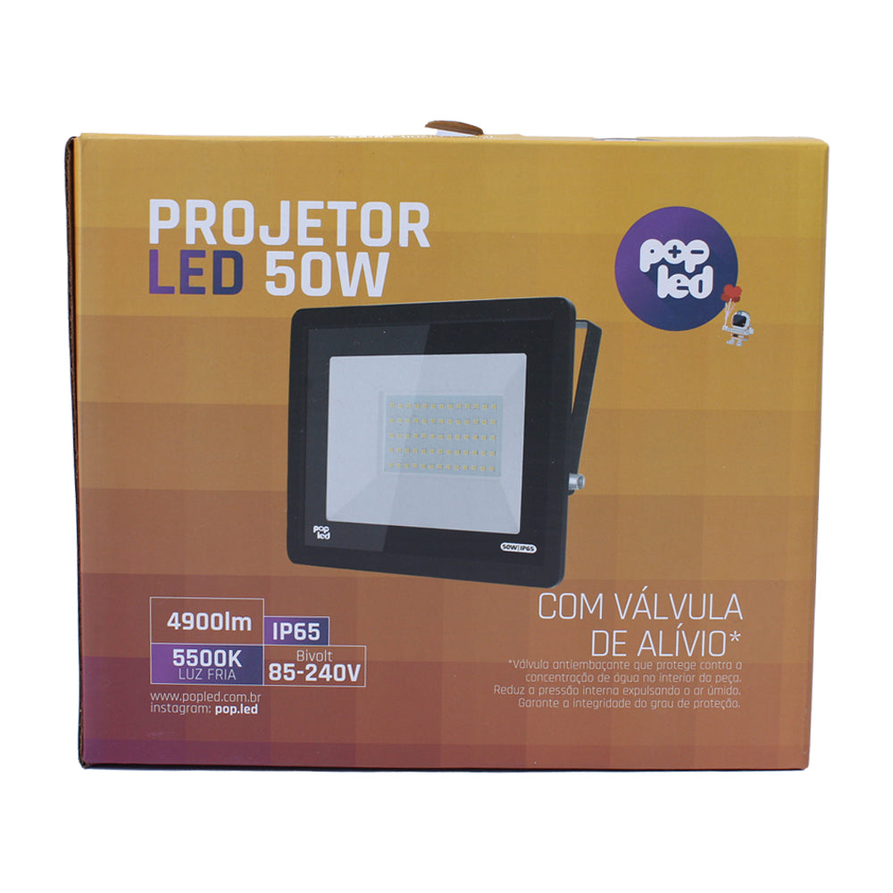 Refletor Led Holofote 50W 5500K Branco Frio Bivolt IP65 Pop Led