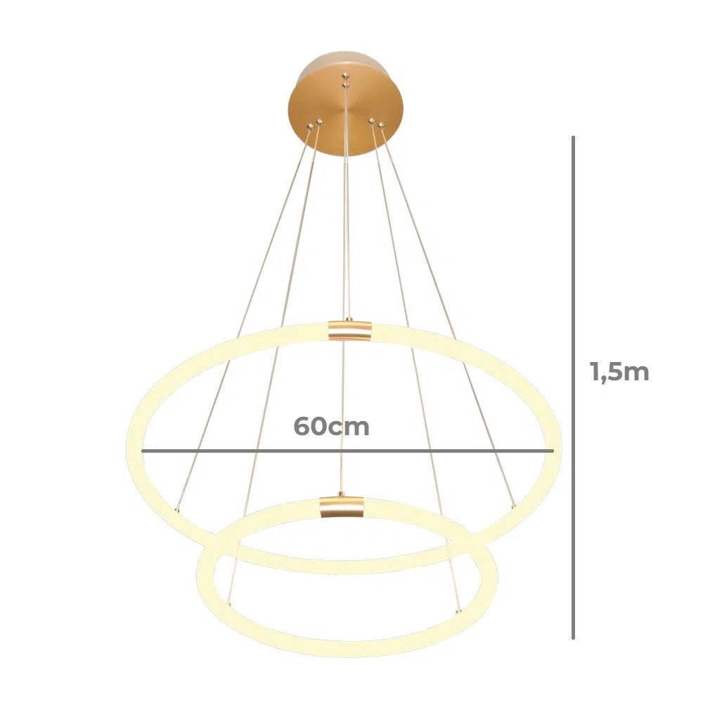 Luminária Pendente Circolo Dourado 60Cm 43w 3000K Bella