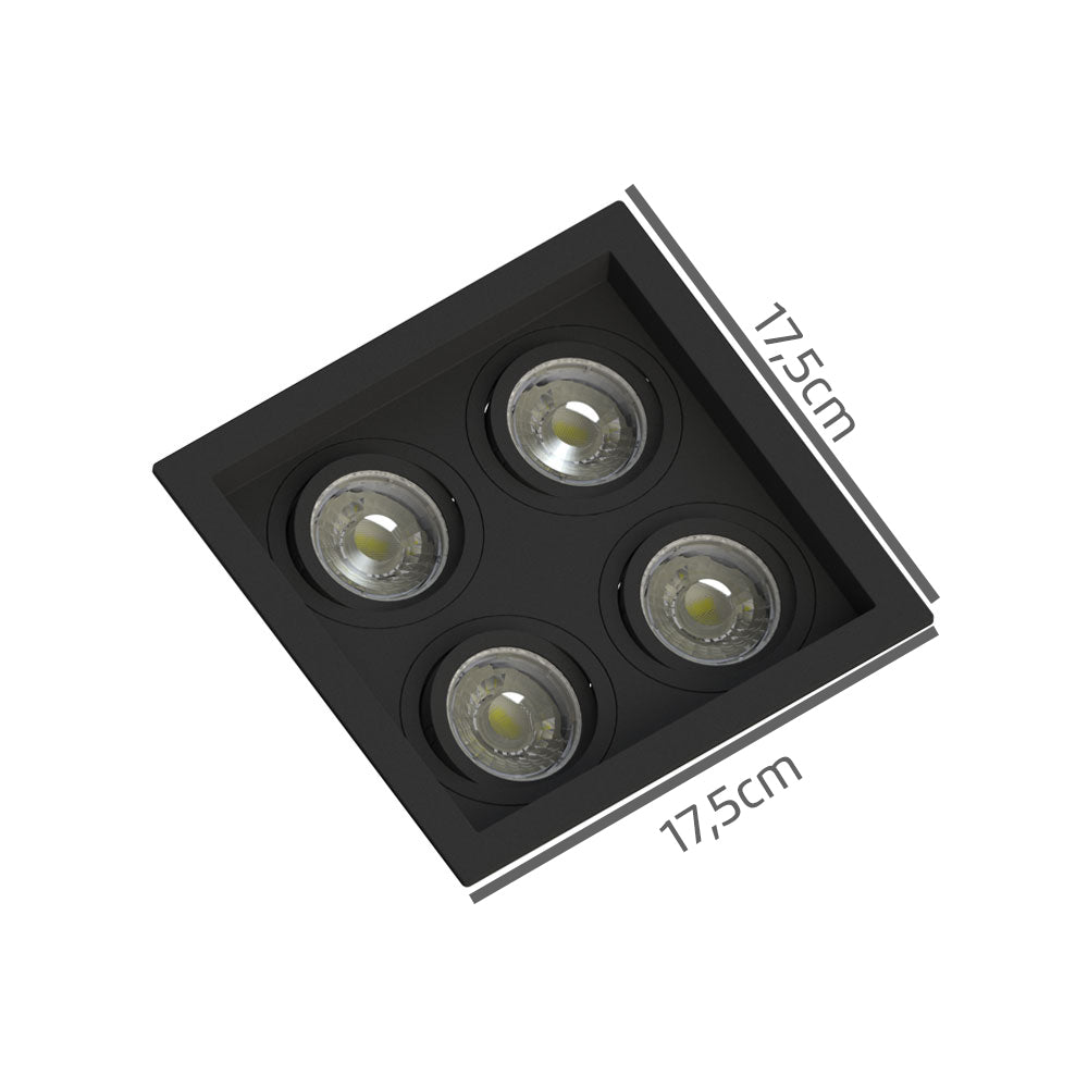 Spot Quadruplo Embutir Quadrado Recuado Mr16 Preto