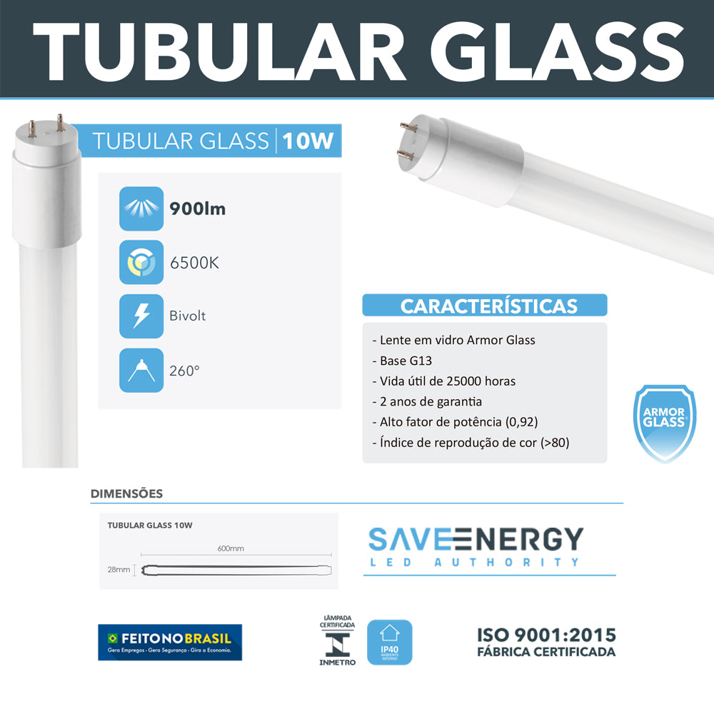 Lâmpada Led Tubular T8 60Cm 6500k 10W Bivolt Save Energy