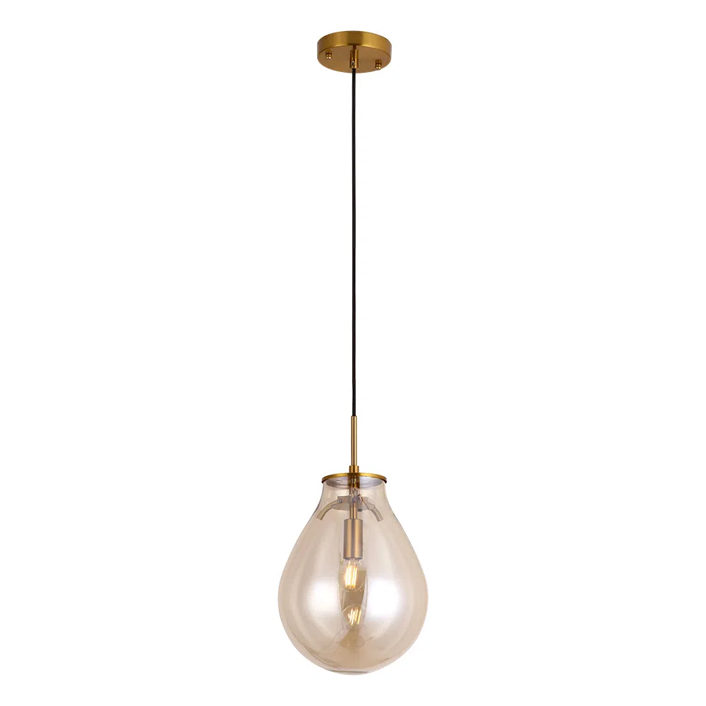 Luminária Pendente Caju Bronze e Conhaque 21.5Cm Bella