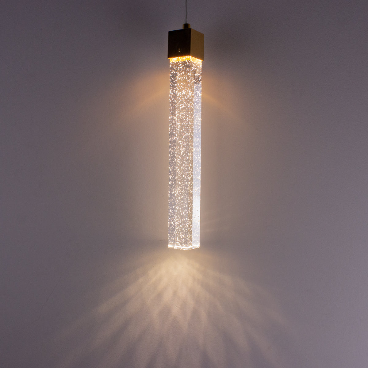 Pendente Luminária Dourado Tubo Cristal Quadrado 35cm Sindora