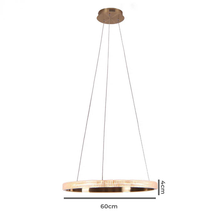 Luminária Pendente Oca Dourado 60Cm 32w 3000k Bella