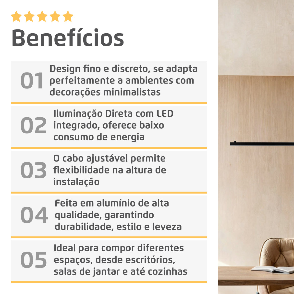 Luminária Pendente Perfil 100Cm Led 22w 3000k Preto