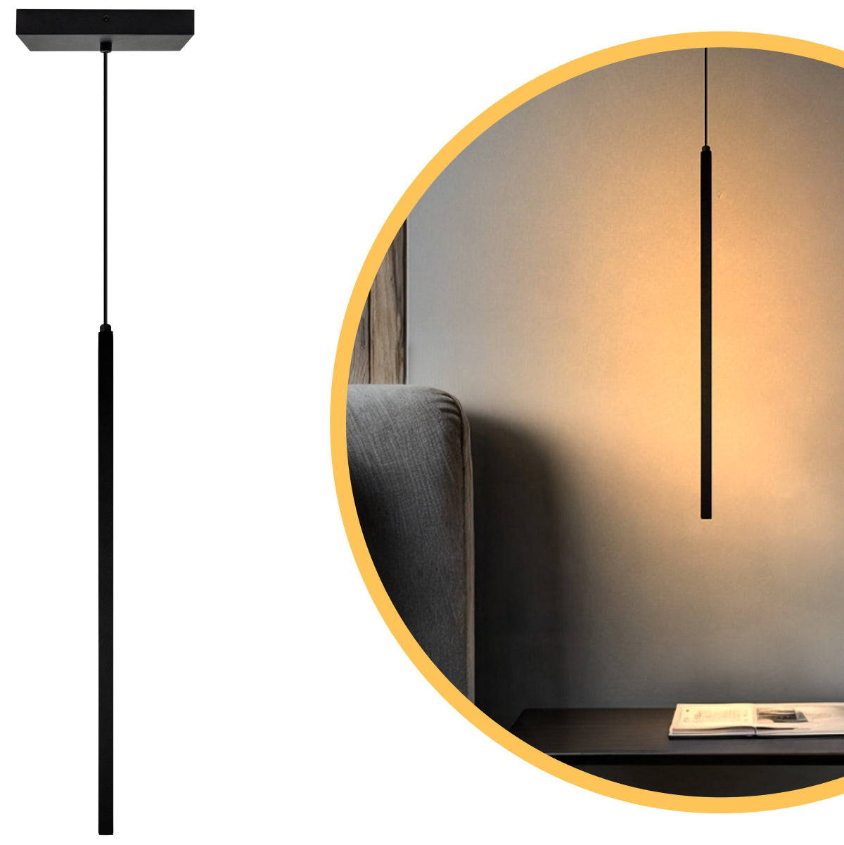 Luminária Pendente Perfil Fit Led 8W 3000K 60cm Preto