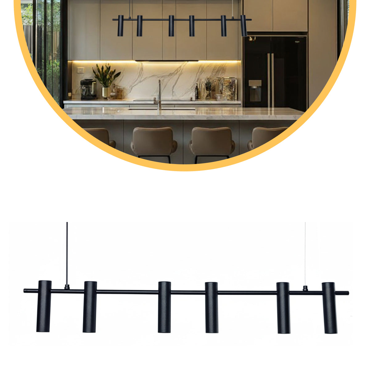 Luminária Pendente Turim Retangular 6 Spots MR11 GU10 Preto