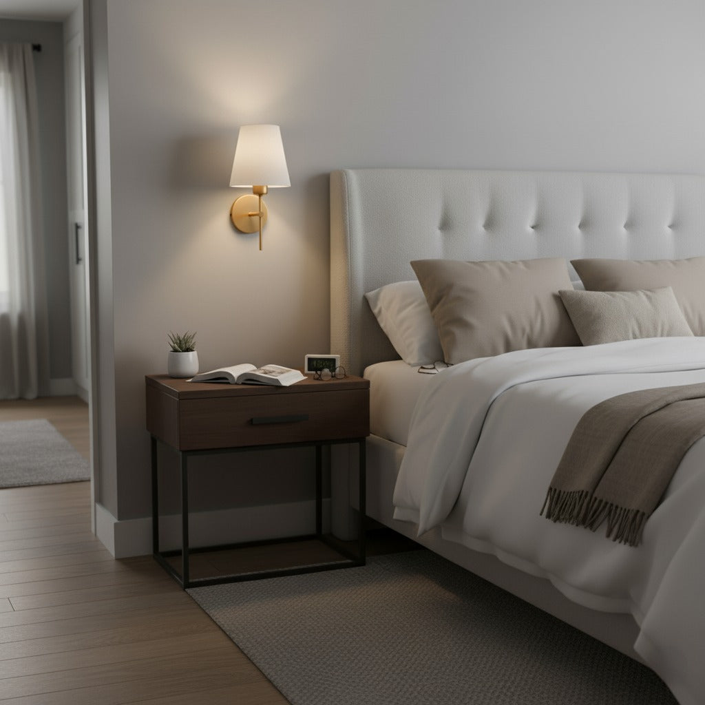 Arandela Parede Tocheiro Cúpula Tecido Cru Gy Dourada E27