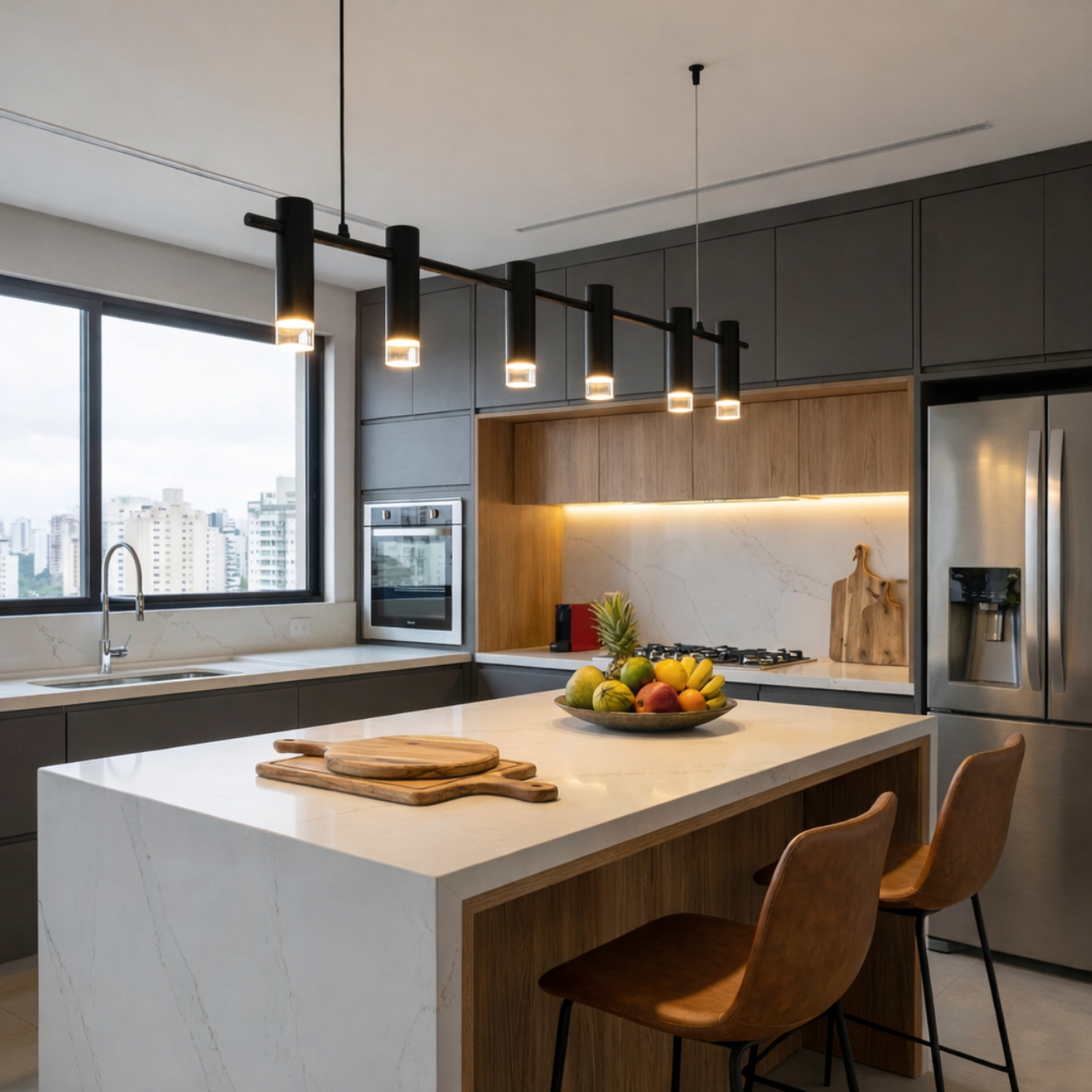 Pendente Turim Sabre 6 Spots MR11 GU10 Preto com Acrílico Cristal