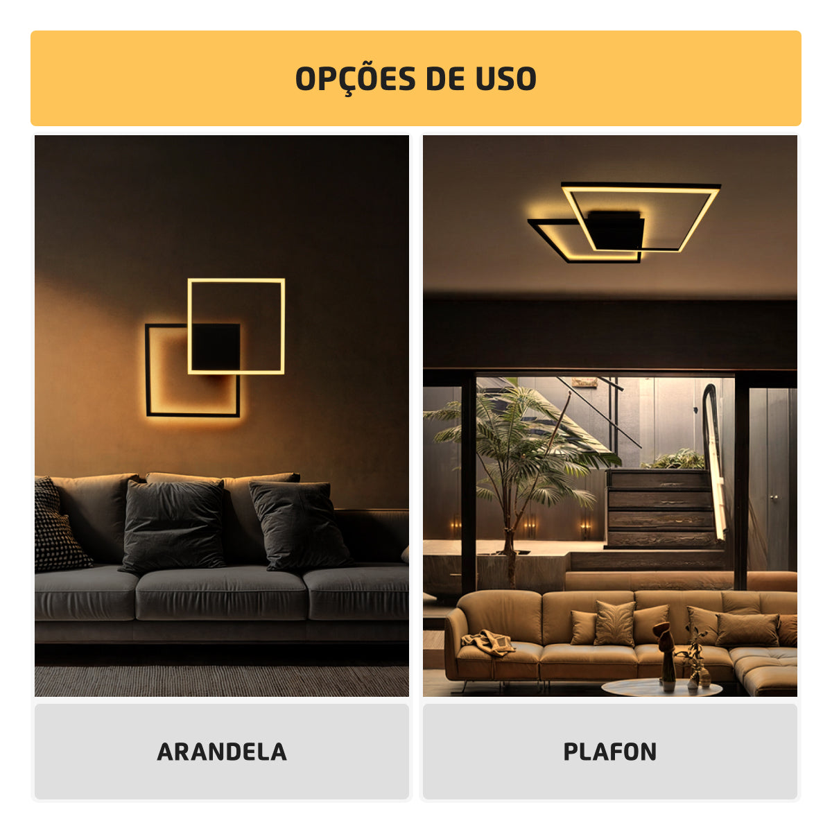 Plafon/Arandela Mosaico Perfil 22w 3000K Luz Indireta Preto