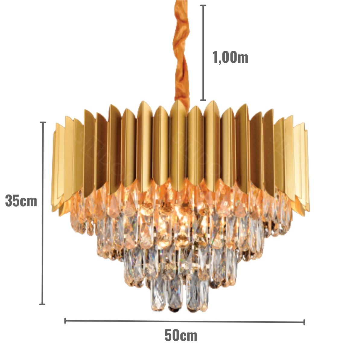 Luminária Pendente Golden Crystal 50Cm Dourado Sindora