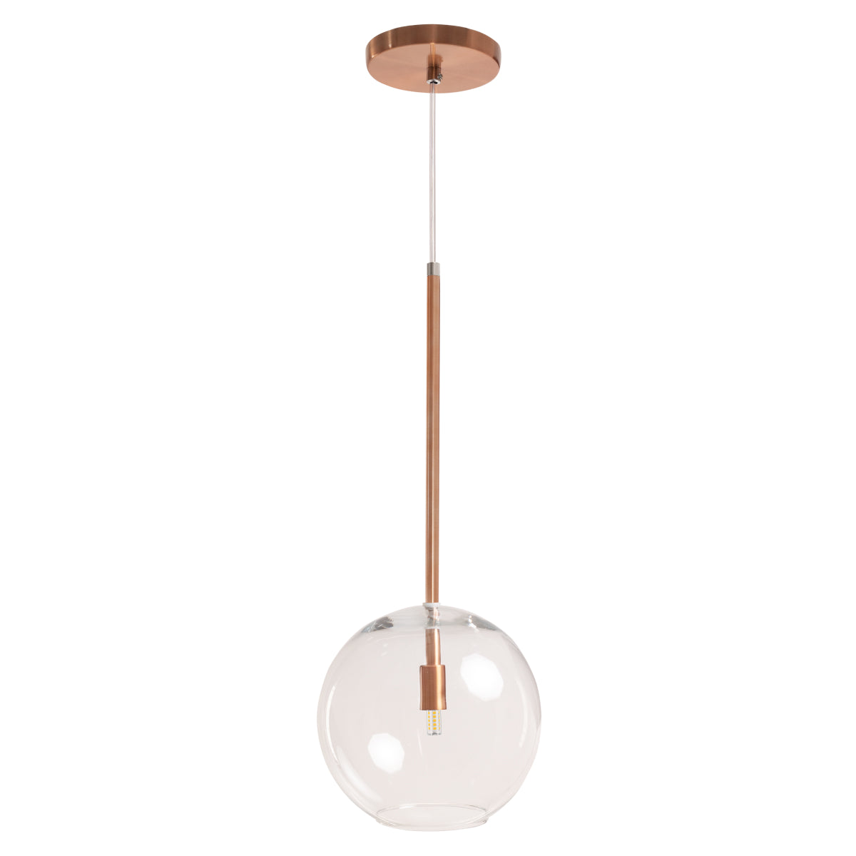 Pendente Lux Cobre Rose Gold Globo Vidro 20Cm + Led