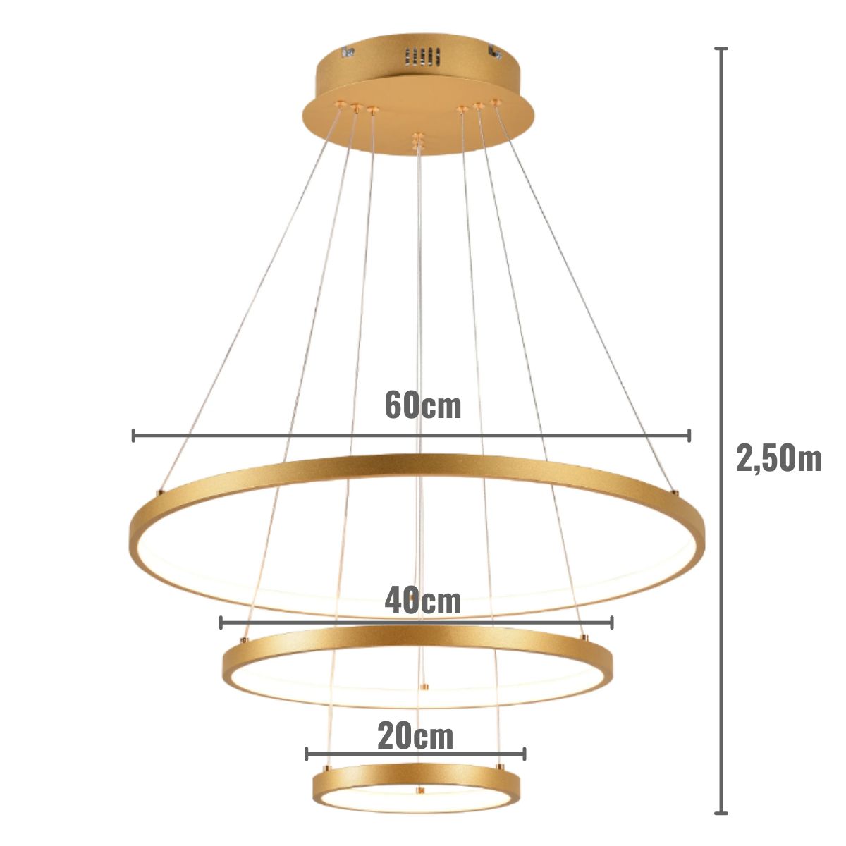 Luminária Pendente Led 75W 3000K Ø20X40X60CM Dourado Sindora