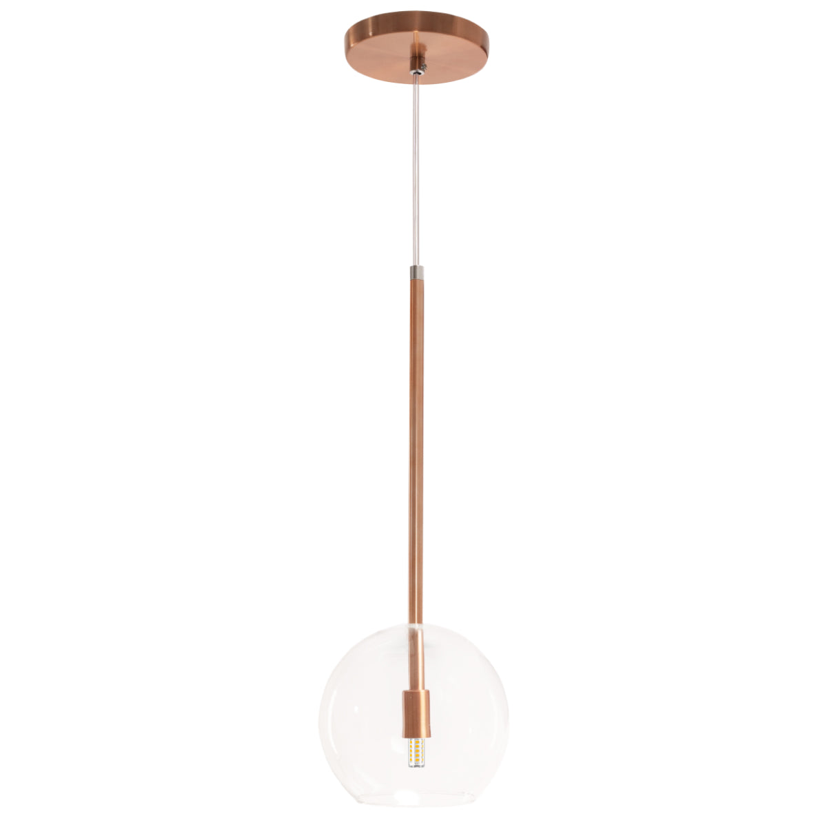 Pendente Lux Cobre Rose Gold Globo Vidro + Led