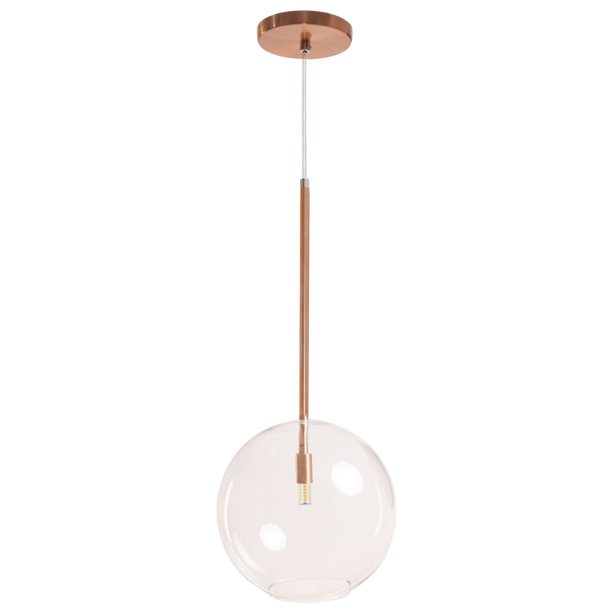 Pendente Lux Cobre Rose Gold Globo Vidro 25Cm + Led