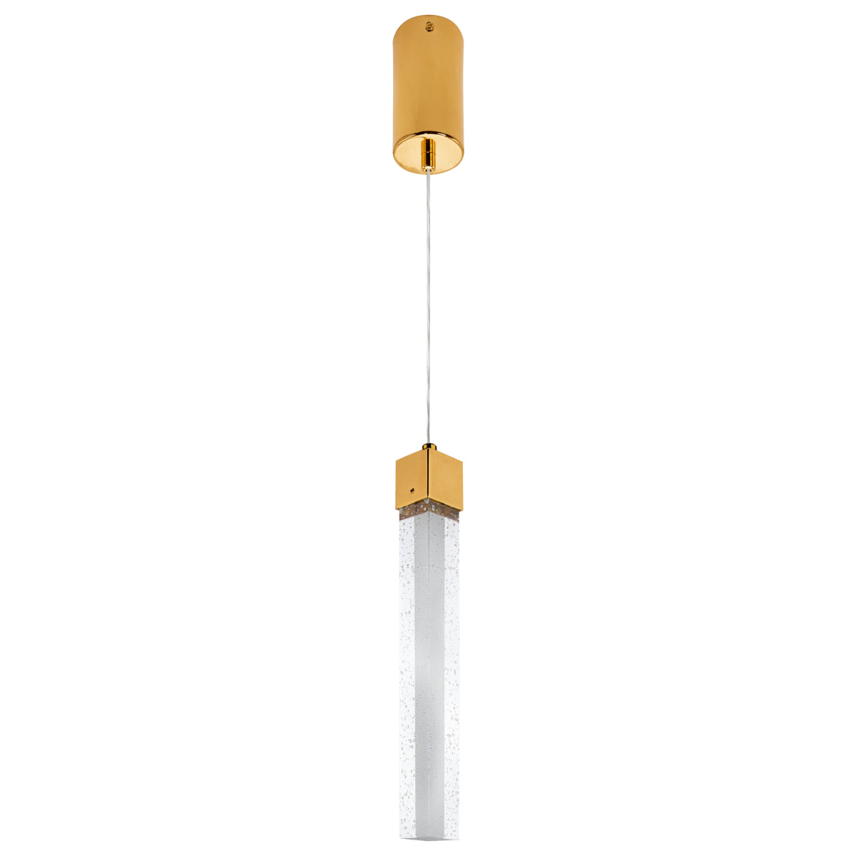 Pendente Luminária Dourado Tubo Cristal Quadrado 35cm Sindora