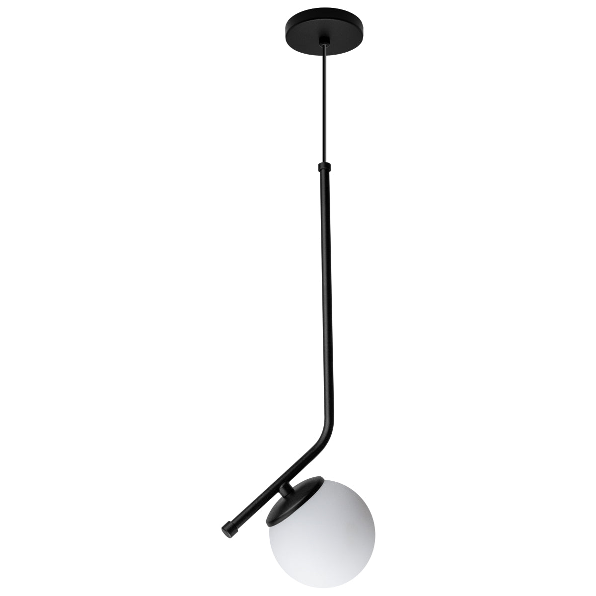 Luminária Pendente Stick Light Preto Globo Vidro Fosco 10Cm