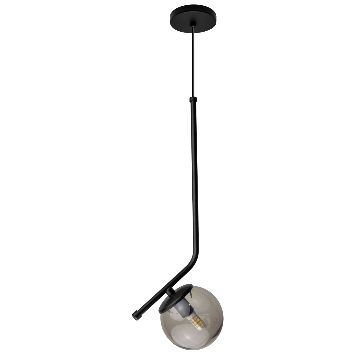 Luminária Pendente Stick Light Preto Globo Fumê 10Cm