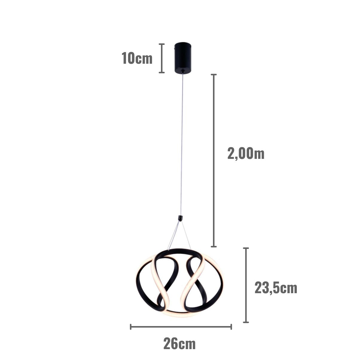 Luminária Pendente Led 39W 3000K Ø26cm Metal Preto Sindora