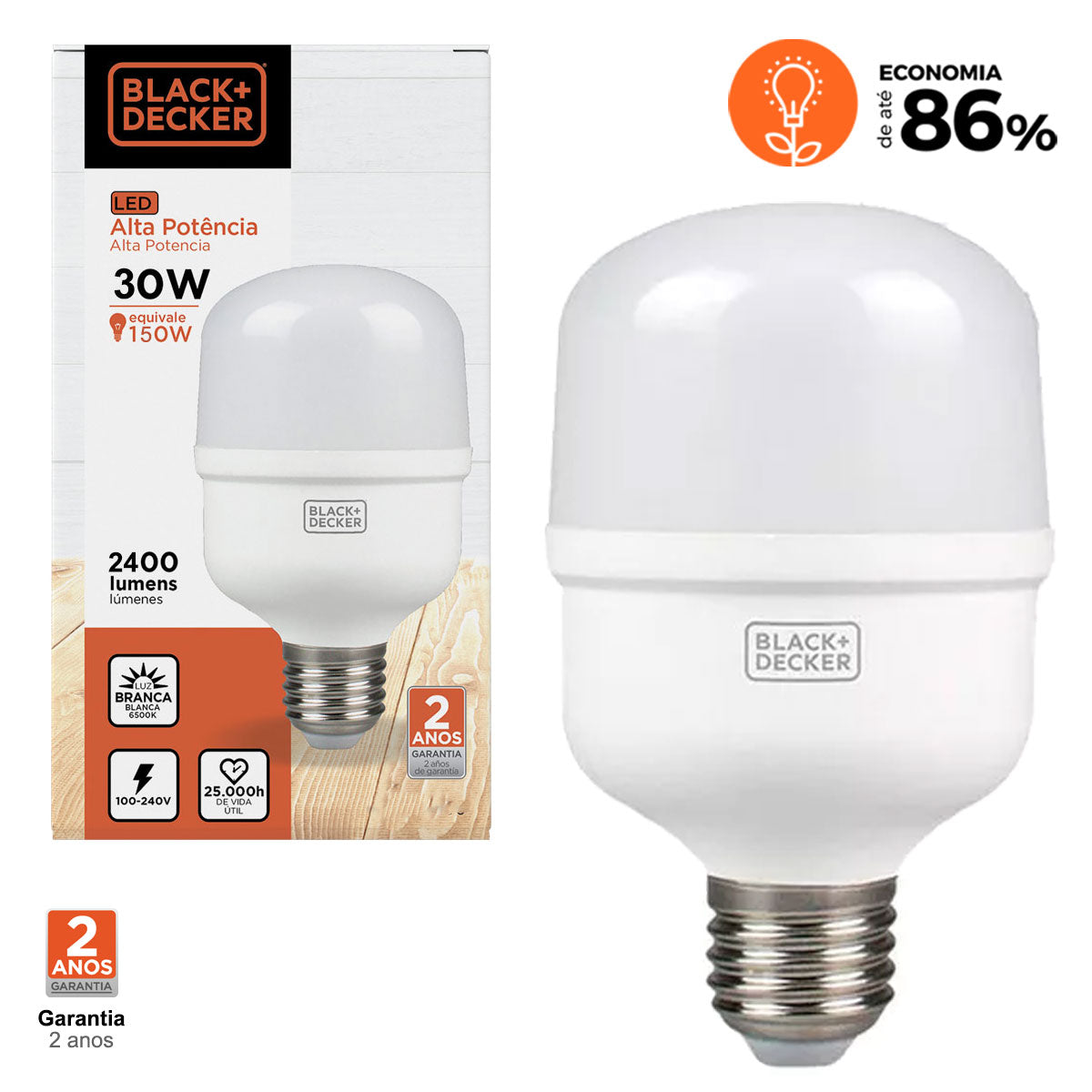 Lâmpada Led Alta Potência T80 30w 6500k Black+Decker