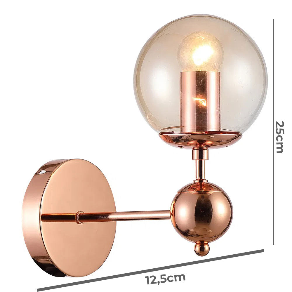 Arandela Orbe Cobre e Champagne 25Cm Bella