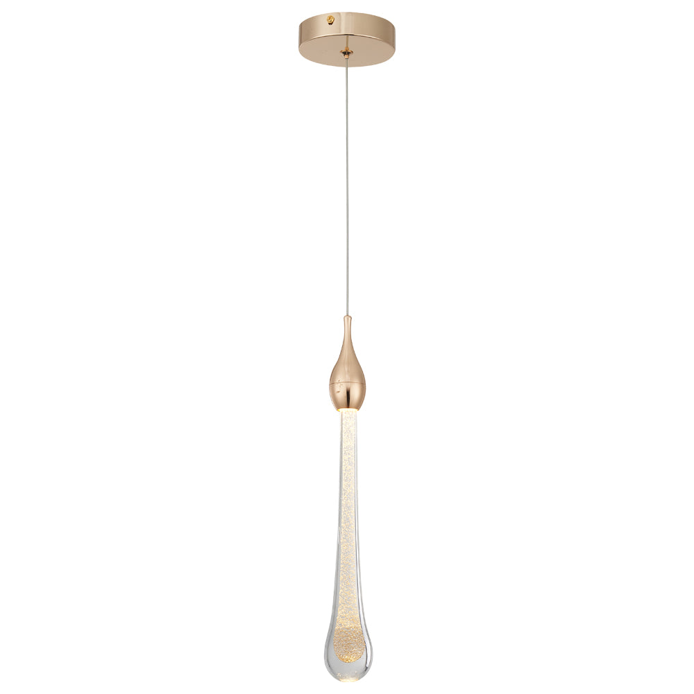 Pendente Luminária Gota Cristal 30Cm 3000k Dourado Sindora