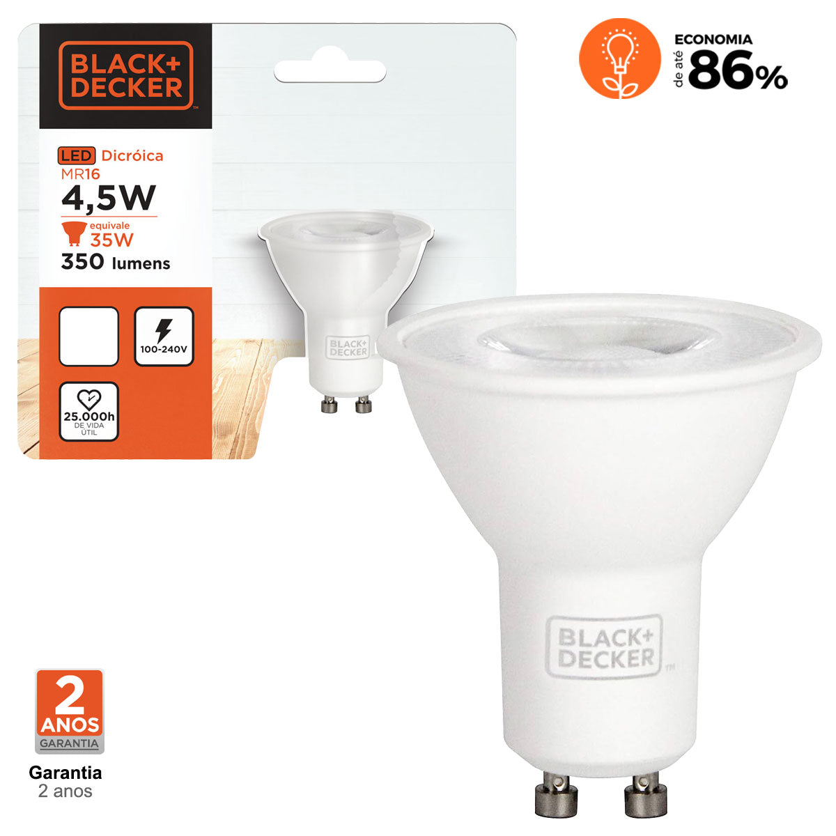 Lâmpada Led MR16 GU10 4,5w Black+Decker 4000k Branco Neutro