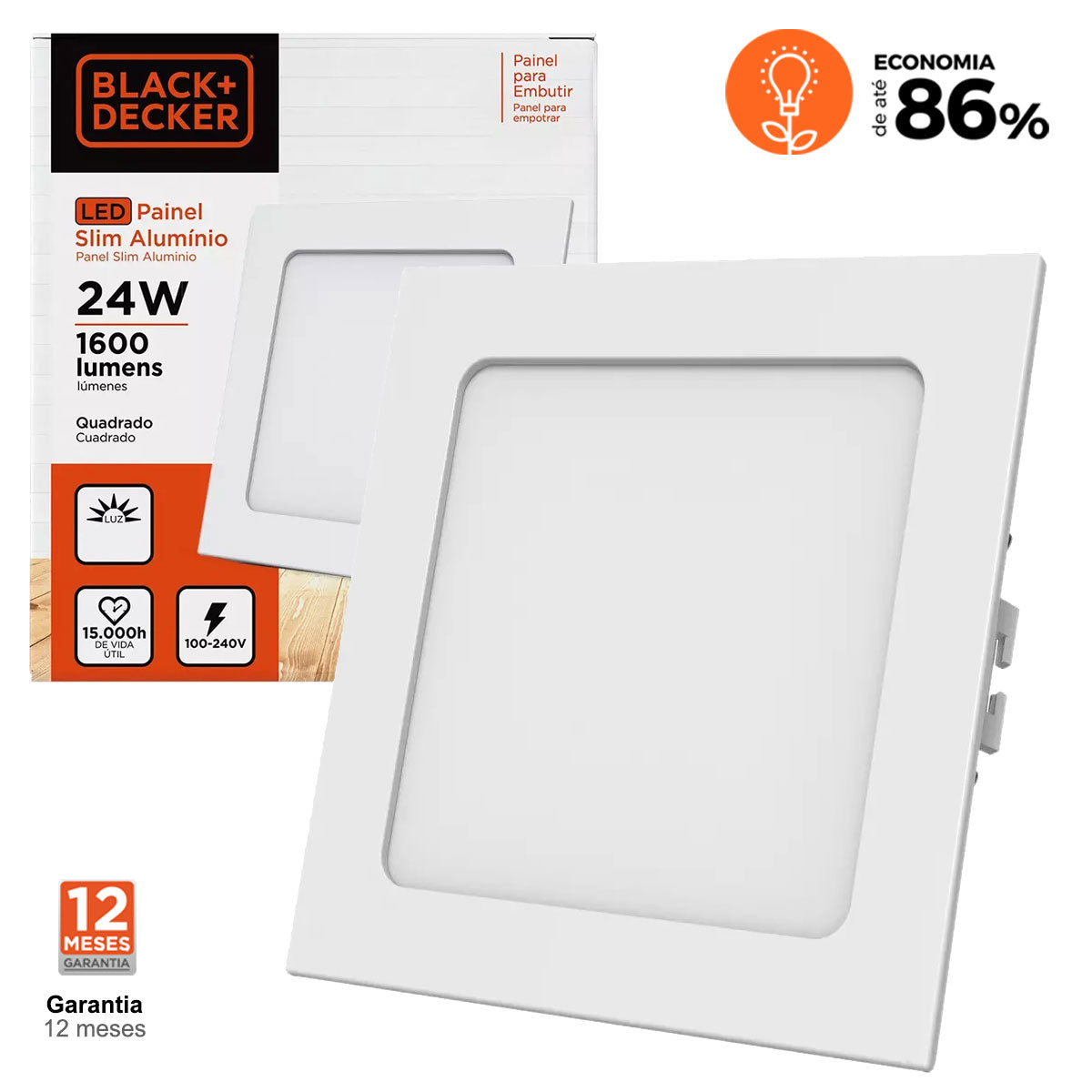 Luminária Painel Plafon Led Embutir 24w 3000k Black+Decker