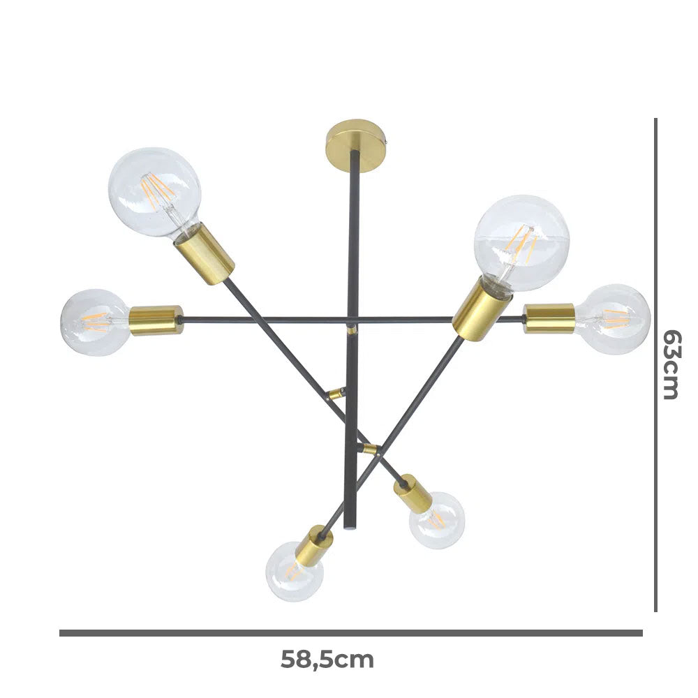 Luminária Pendente Ares Dourado e Preto 63Cm Bella