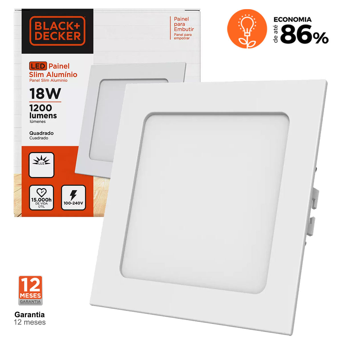 Luminária Painel Plafon Led Embutir 18w 3000k Black+Decker