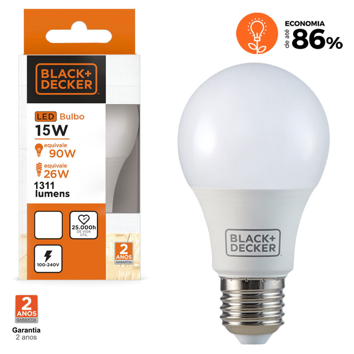 Lâmpada Led Bulbo A60 15w 3000k Branco Quente Black+Decker