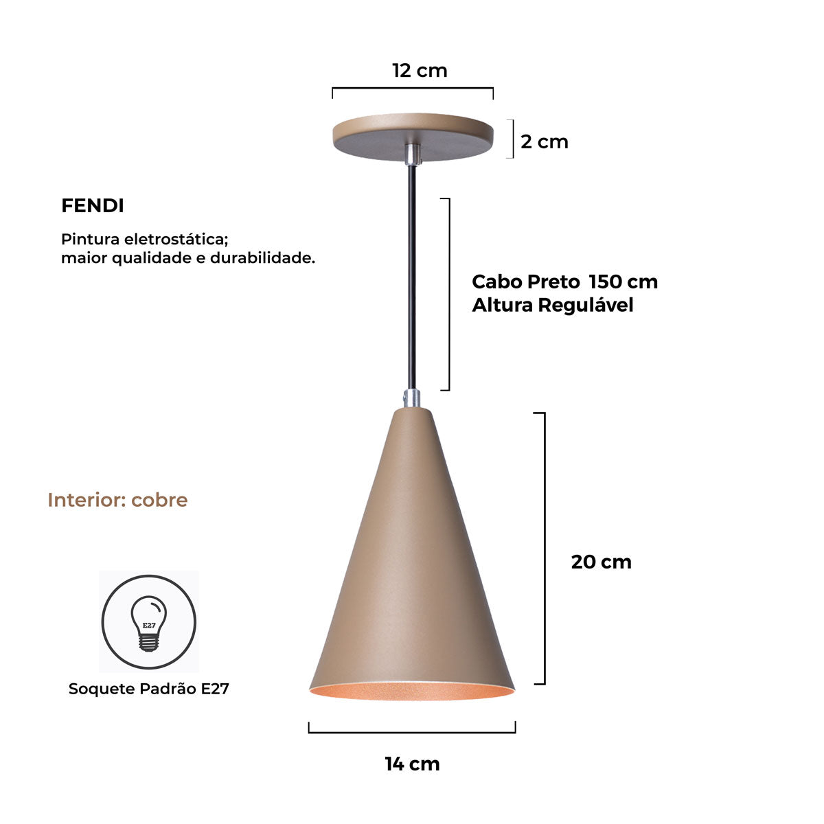 Pendente Lustre Luminária Cone Fendi