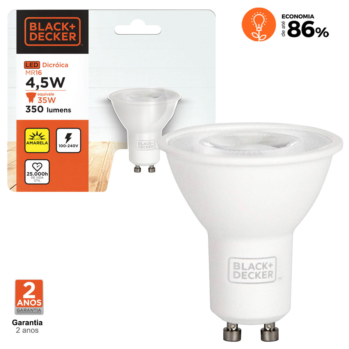 Lâmpada Led MR16 GU10 4,5w Black+Decker 2700k Branco Quente