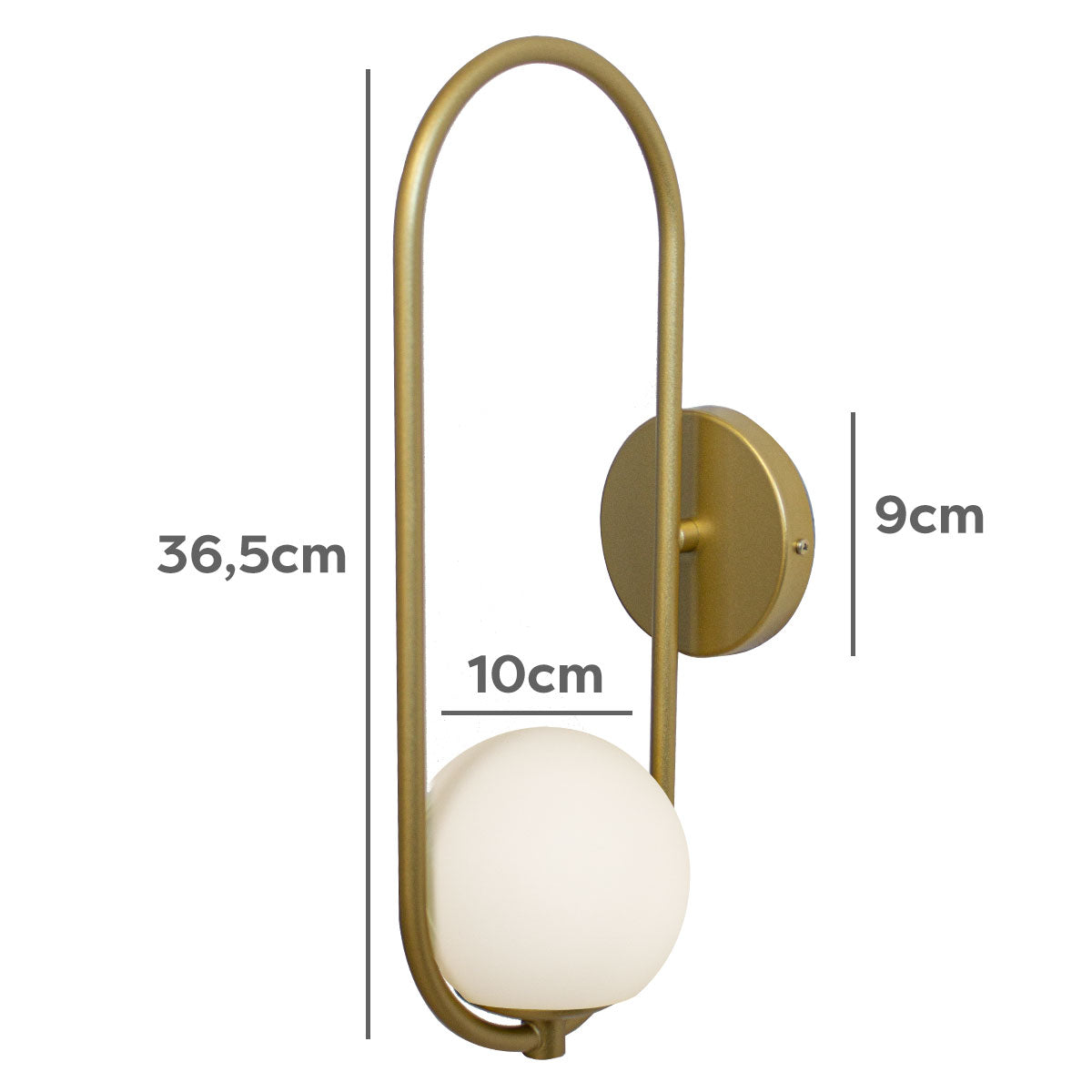 Arandela Arkom Light Parede Dourado Globo Vidro Leitoso 10Cm