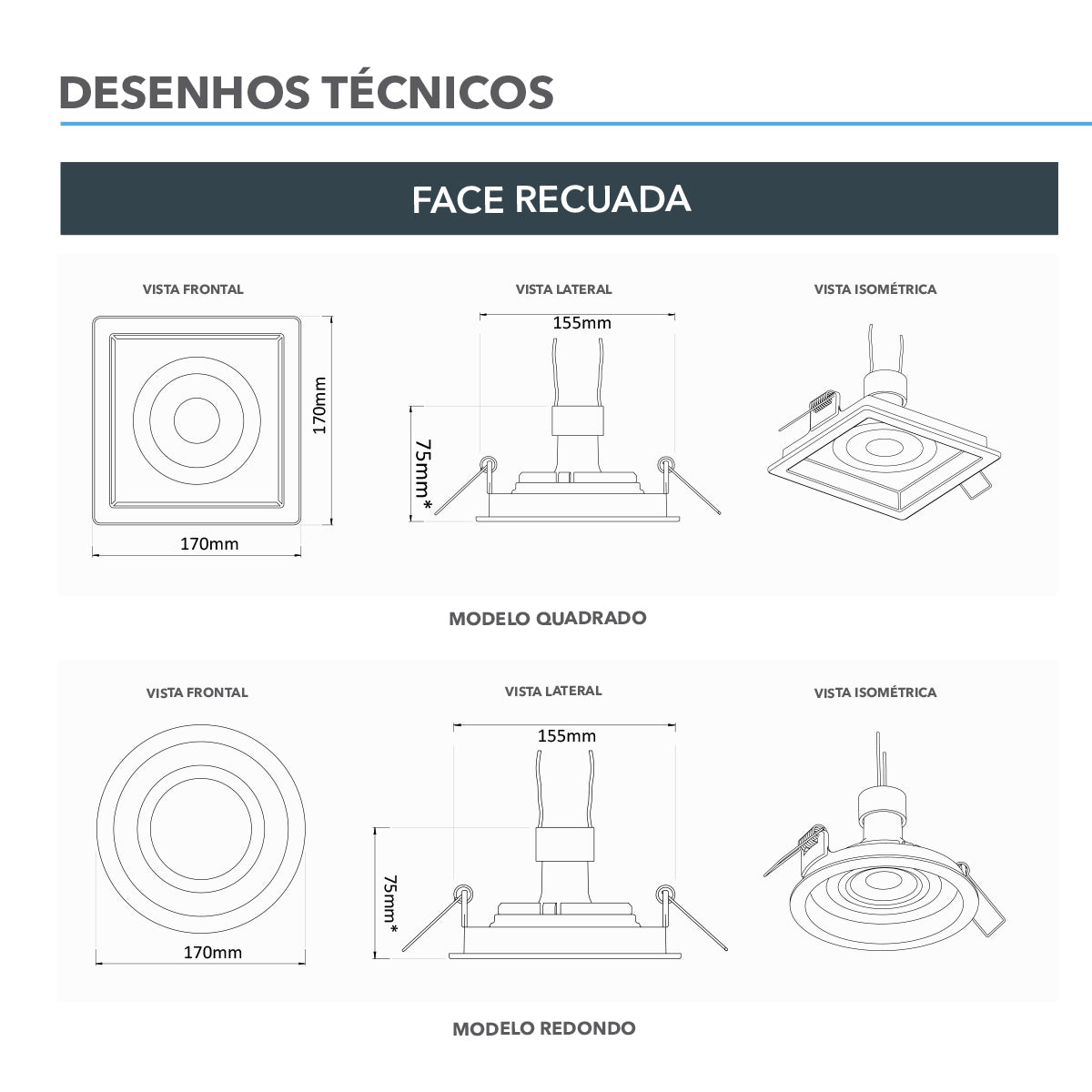 Spot Embutir Quadrado Recuado P/ Par30 Branco - Save Energy