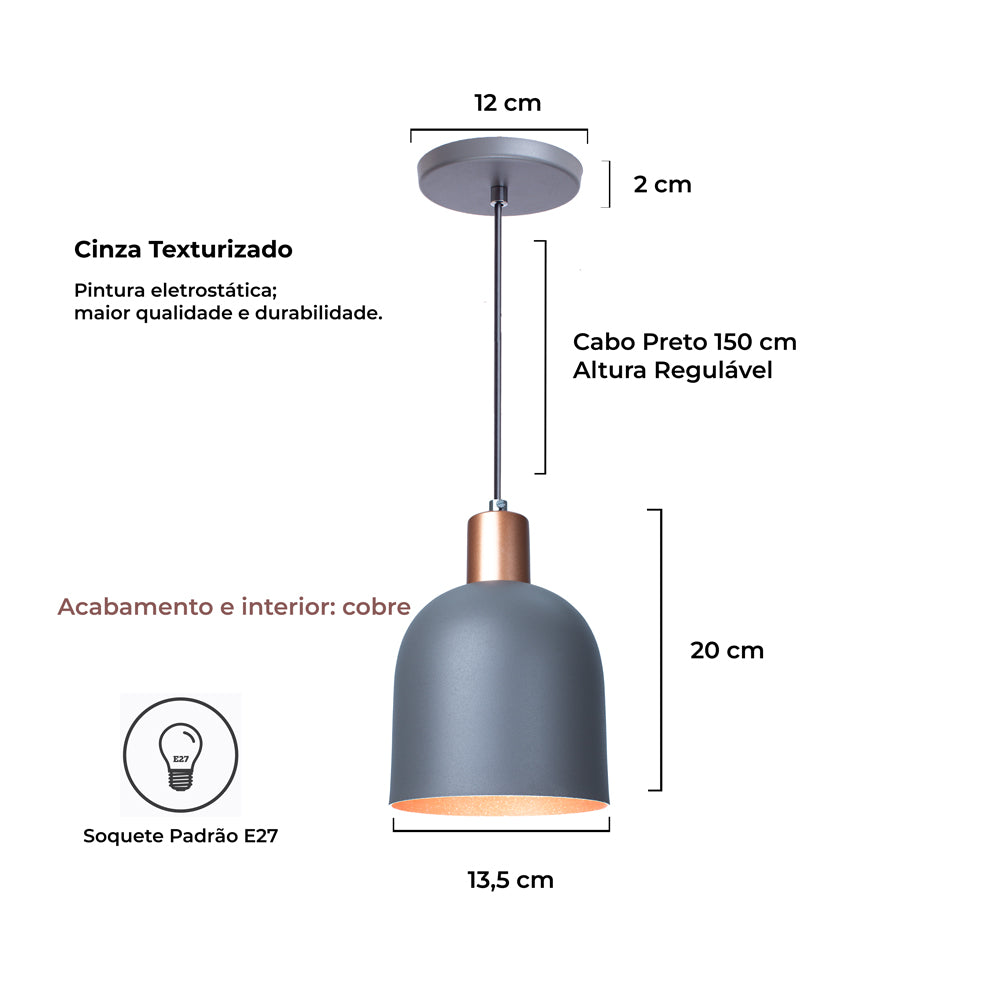 Pendente Lustre Luminária Open em Alumínio Cinza